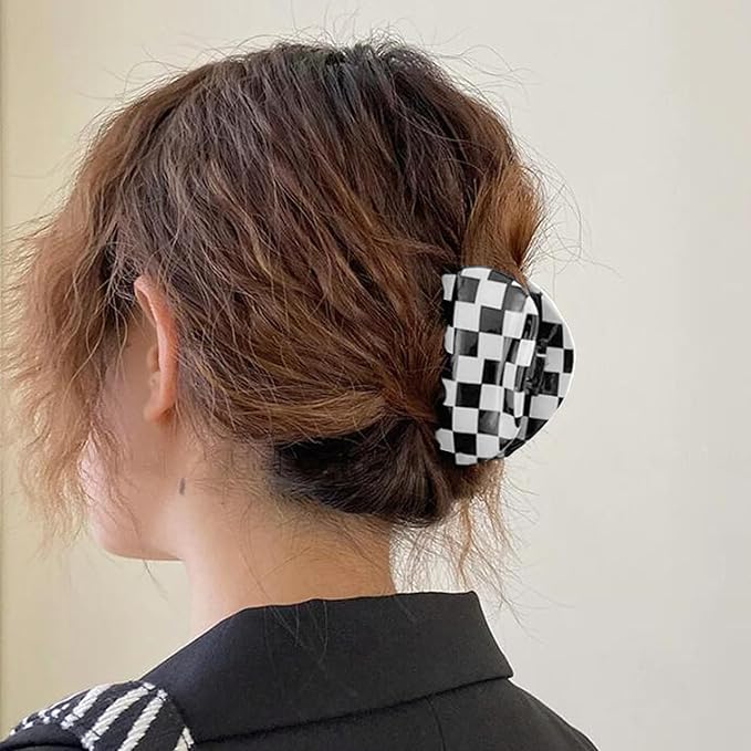 Womens Checkered Hair Clip Medium Checkered Claw Clips Black And White Jaw Clip,3pack