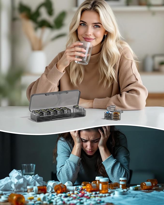 Daviky Weekly Pill Organizer 2 Times a Day, 7-Day AM PM Medicine Case, Travel-Friendly Pill Box for Fish Oils, Vitamins & Supplements