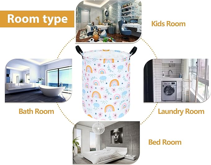 Rainbow Print Round Laundry Hamper Storage Basket Bins Clothes Nursery Hamper for Home, Gift Storage Bins with Handles
