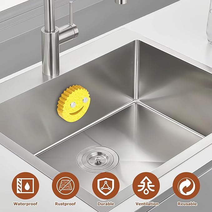Cute Sponge Holder for Kitchen Sink, Stainless Steel Smiley Face Sink Sponge Holder with Suction Cup, Rustproof Sink Caddy Compatible with Scrub Daddy Sponges, 1Pcs
