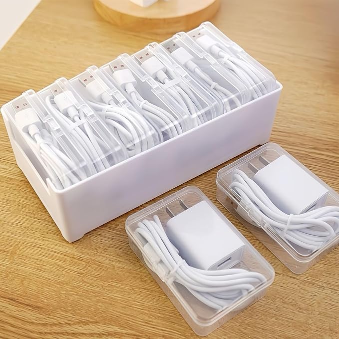 7 Case Cable Storage Box with Cable Straps and Label Stickers, Travel Cord Organizer for Charging Cables, USB Wires, Earphones – Drawer Organization for Home & Office (7 Cases + 7 Cable Straps)