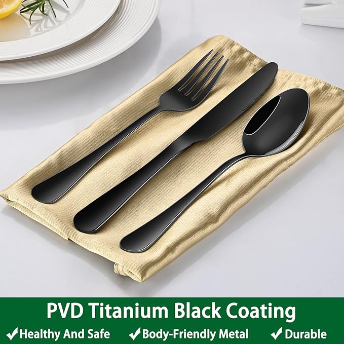 Black Soup Sooon,8 PCs 7.3 Inch Dinner Spoons,PVD Black Stainless Steel Table Spoons,Dishwasher Safe Metal Tablespoon for Home,Party or Restaurant