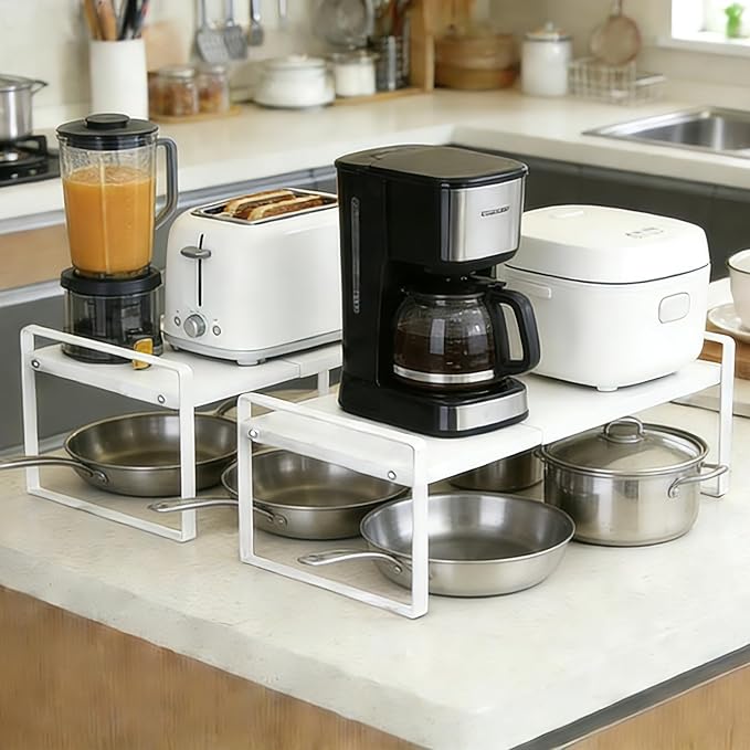 SKOGHUP Expandable Cabinet Shelf Organizer 14-25" L Stackable Kitchen Counter Shelf Rack Sink Riser Countertop Storage white(1 Pack)