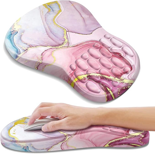 YIWEI Ergonomic Mouse Pad with Wrist Rest - Comfortable Office Mousepad with Memory Foam Wrist Support for Carpal Tunnel Relief, Mouse Pads with Non-Slip Base for Gaming and Home (Pink Marble)