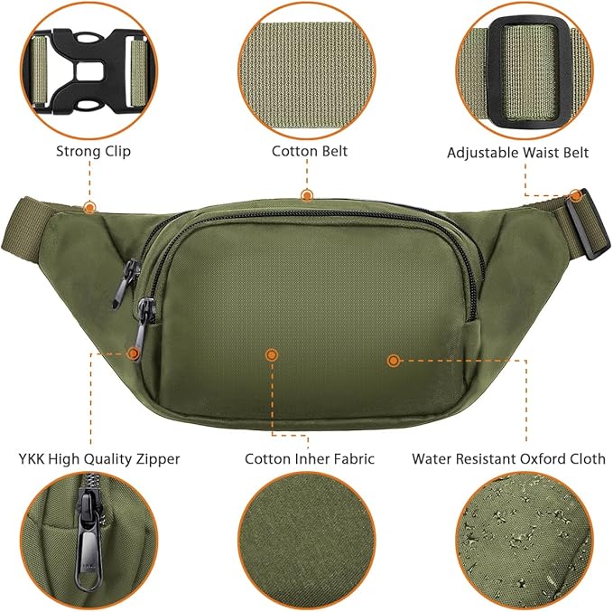 Large Fanny Pack for Women Men - Syican Waist bag with 3-Zipper Pockets, Gifts for Enjoy Sports Traveling Workout Casual Hands-Free crossbody bags Fits MAX 7.9'' iPad & 6.6'' Phone