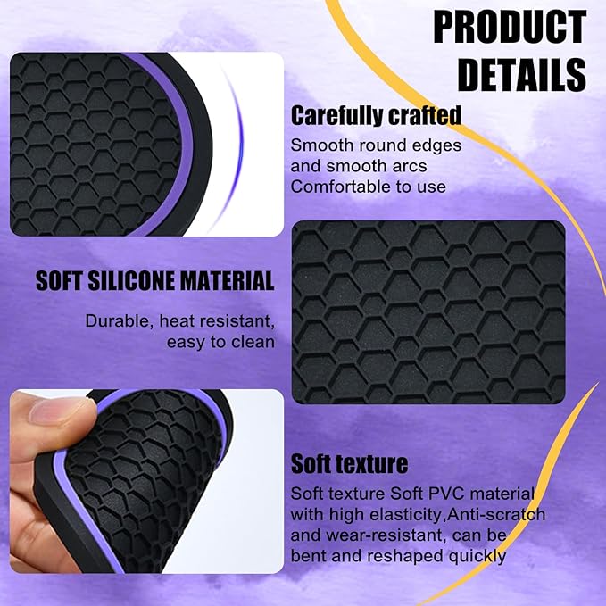 4PCS Car Cup Holder Coasters, 2.75 Inch Non-Slip Insert Cup Holder Pad, Dustproof Automotive Interior Accessories Mat, Universal for Trucks, Vehicles, RVs and More (Black/Purple)