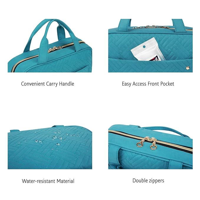 BAGSMART Toiletry Bag Travel Bag with hanging hook, Water-resistant Makeup Cosmetic Bag Travel Organizer for Accessories, Shampoo, Full Sized Container, Toiletries, Teal