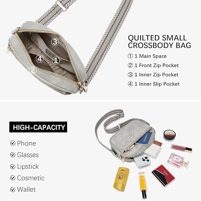 BOSTANTEN Quilted Crossbody Bags for Women Vegan Leather Purses Small Shoulder Handbags with Wide Strap