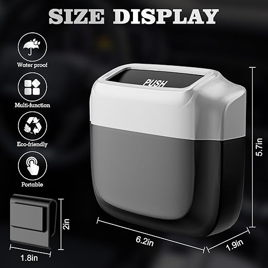 2 Packs Car Trash Can with Lid，Built-in Storage Garbage Bag，Leakproof Vehicle Trash，Car Accessories for Interior,Mini Garbage Bin for Automotive, Office, Kitchen,Bedroom，with 30pcs Trash Bags