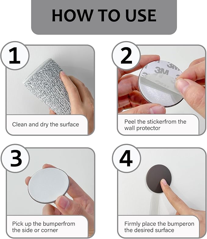 0.8" Wall Door Handle Stopper, 12PCS Clear Self Adhesive Wall Protector Rubber Door Bumpers, Solution for Stopping Damage from Doors Knobs, Shock Absorbent and Noise Reduction