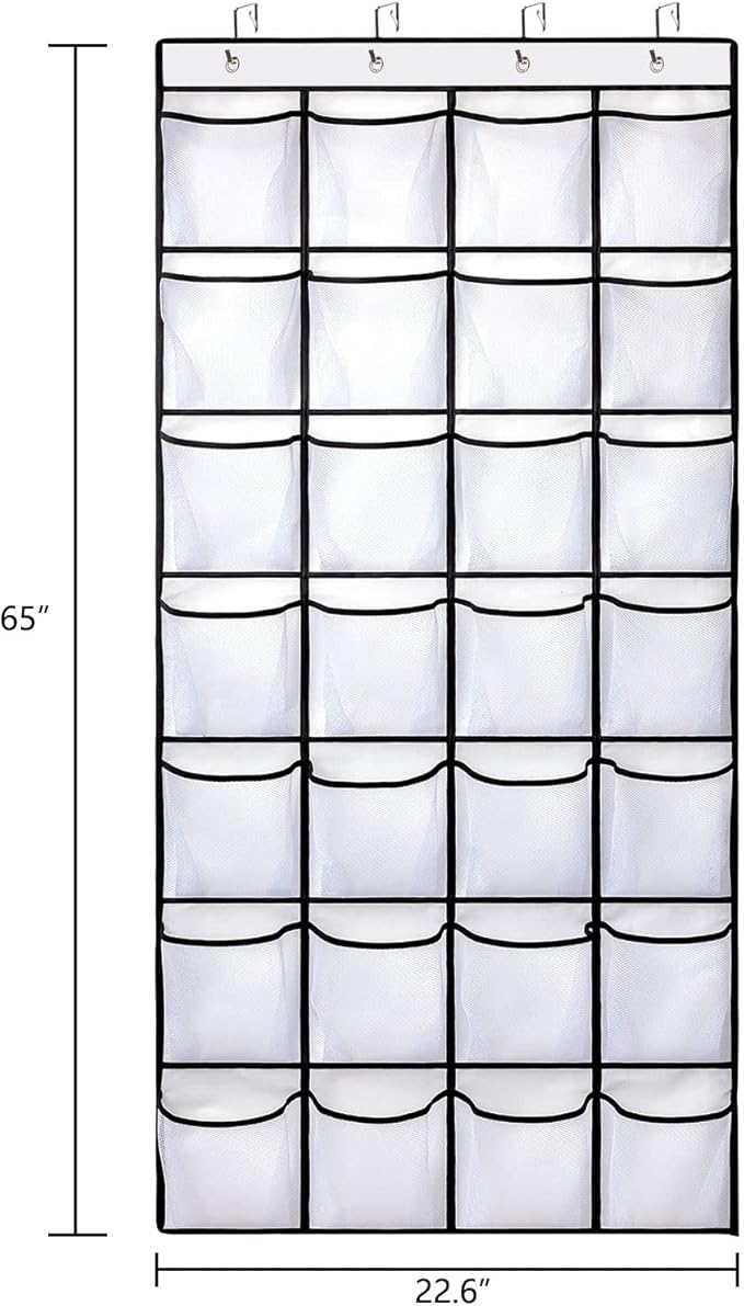 REGELETO 2 Pack 28 Pocket Over the Door Shoe Organizer, Hanging Shoe Rack for Door Large Capacity Shoe Organizer Holder with 4 Metal Hooks (White-2Pack)