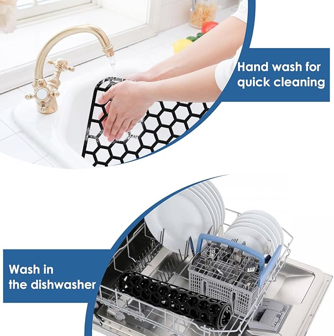 Silicone Sink Protectors for Kitchen Sink - 12" x 11" Kitchen Grid Accessory, Non-Slip Heat-Resistant Mat for Bottom of Porcelain Stainless Steel, Dishwasher Safe (Black)