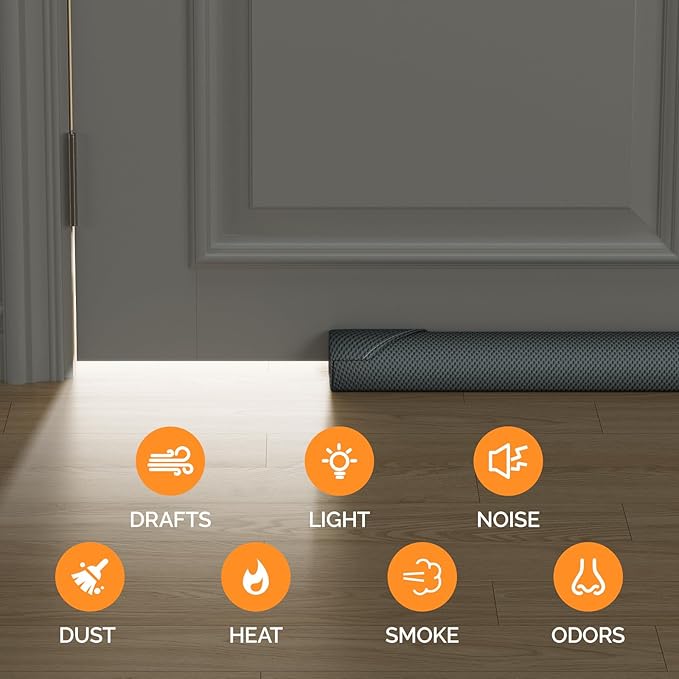 fowong Door Draft Stopper 30 Inch, Under Door Noise Stopper Blocks Air, Draft, Light, Dust, 24" to 30" Sweep Seal Large Gap up to 1.7", Easy to Install Grey