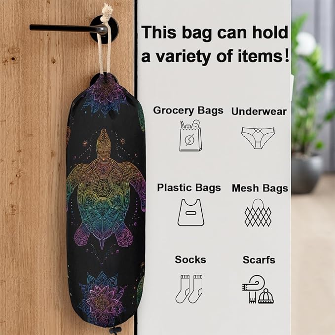 Pardick Plastic Bag Holder, Boho Turtle Grocery Bag Holder for Shopping Bags, Wall Mount Plastic Bag Storage Organizer Dispenser, Storage Holder for Home Kitchen Camper,A-1