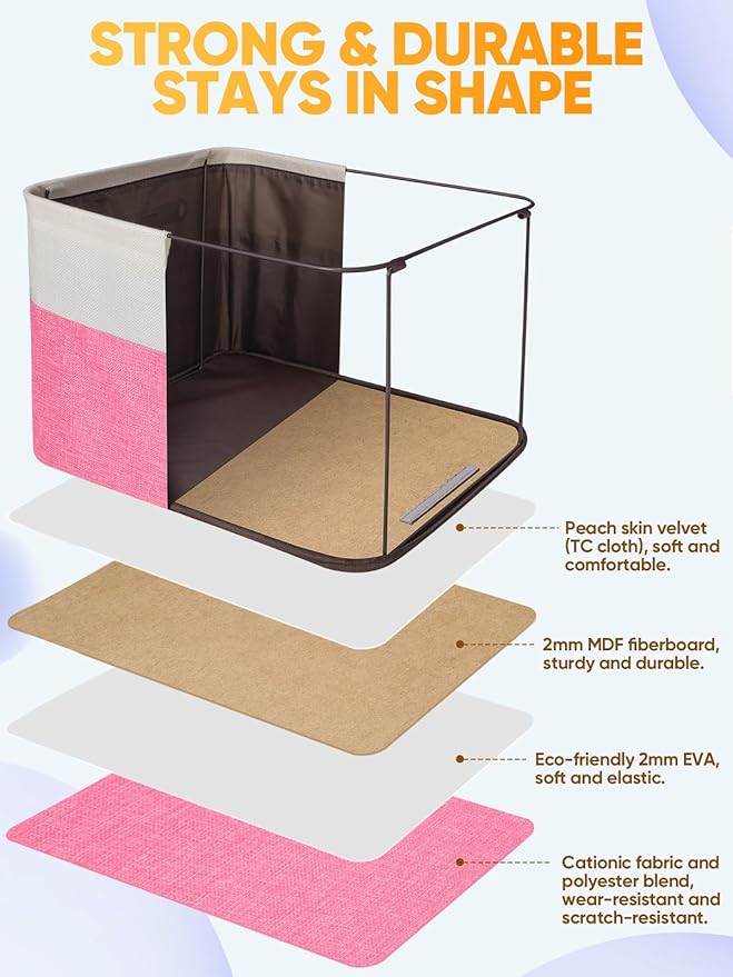 BALEINE 3 Pack Fabric Storage Bins for Shelves, Linen Storage Baskets for Organizing, Decorative Closet Bins for Clothes, Home (Pink, 17''x13''x10.5'')