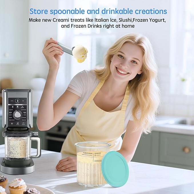 Creami Deluxe Pints & Lids Compatible with Ninja NC500 NC501 Series Ice Cream Makers, 24 Oz, BPA-Free, Dishwasher Safe, 4 Colors, with 5 Spoons & 64 Writable Labels, 4 Pack