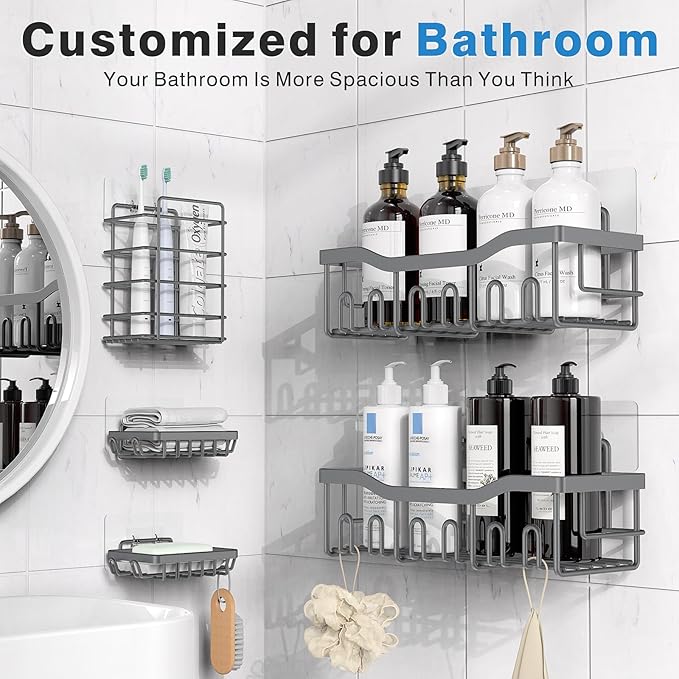EUDELE 5-Pack Rustproof Stainless Steel Shower Caddy – No Drill Adhesive Bathroom Organizer with Large Capacity, Spacious Shower Shelves for Inside Shower, Kitchen & Home Decor Storage - XL Size