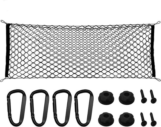 53 x 18 Inch Truck Bed Cargo Net - Heavy Duty Stretchable Car Organizer with Aluminum Carabiners, Universal Fit for Pickup Trucks SUVs Cars | Durable Elastic Vehicle Storage Accessory