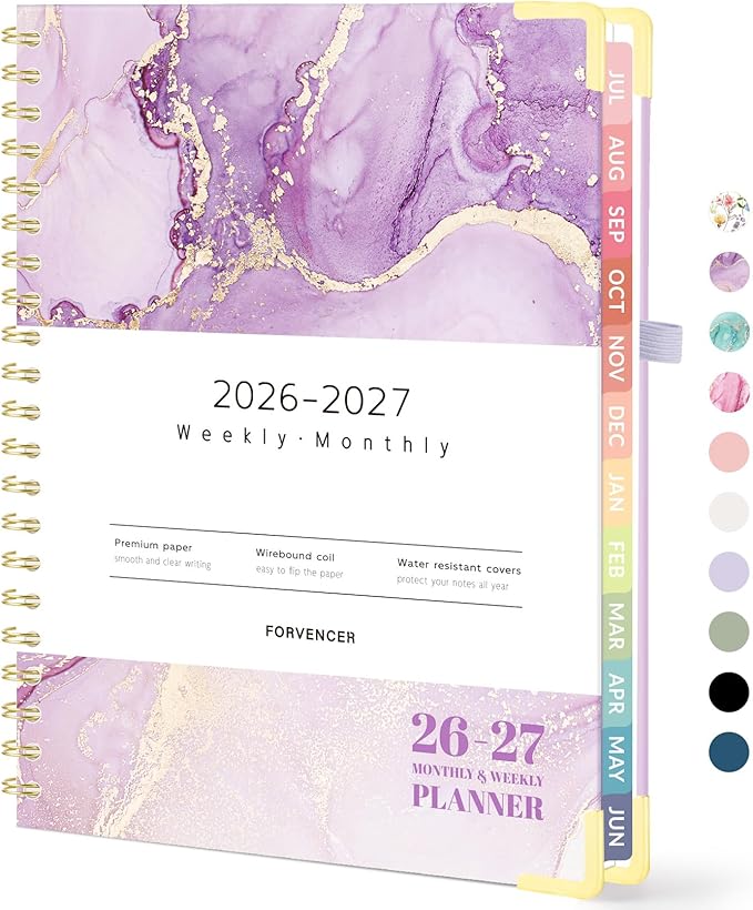 Forvencer Academic Planner 2026-2027, Hardcover Calendar Planner Weekly & Monthly, July 2026 - June 2027, 8.5" x 11", Daily Agenda with Tabs, College School Organizer for Student Teacher, Purple Marble