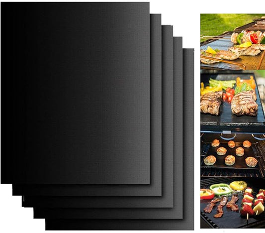 Dailyart 19x15inch Grill Mats for Outdoor Grill, Set of 5 Non-Stick Teflon Grill Mat, Upgraded & Enlarged Reusable Grill Mats for Grilling, BBQ Grilling Accessories for Gas, Charcoal, Electric