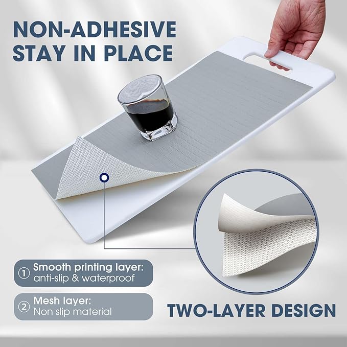 Drawer and Shelf Liner, Non-Slip Kitchen Cabinet Liners Non-Adhesive Thick Strong Grip Waterproof Washable Mats Protect Dresser Shelves Cupboard Bathroom Cabinets, Pure Gray, 24 in X 10 FT