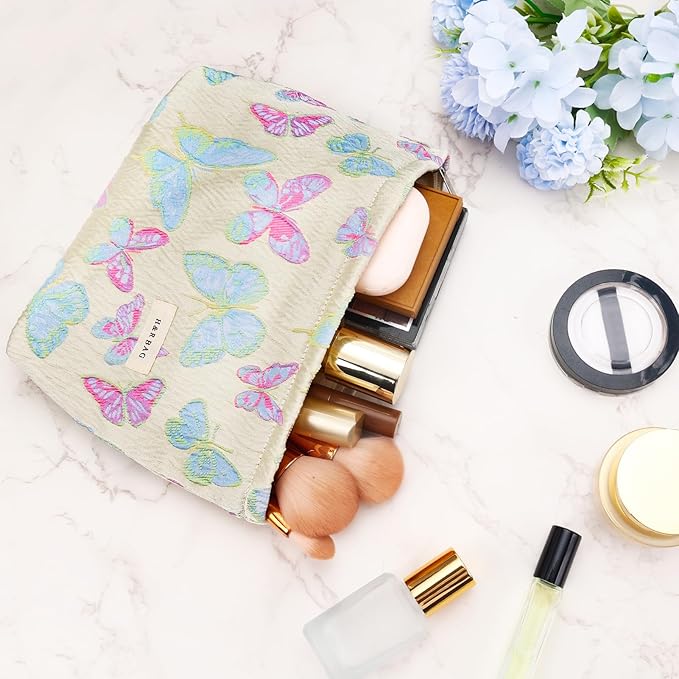 ZLFSRQ Butterfly Makeup Bag for Women Cute Cosmetic Bag Large Colorful Travel Toiletry Bags Embroidery Zipper Makeup Pouch for Purse Aesthetic Skincare Storage Organizer Gift Portable Toiletry Bags