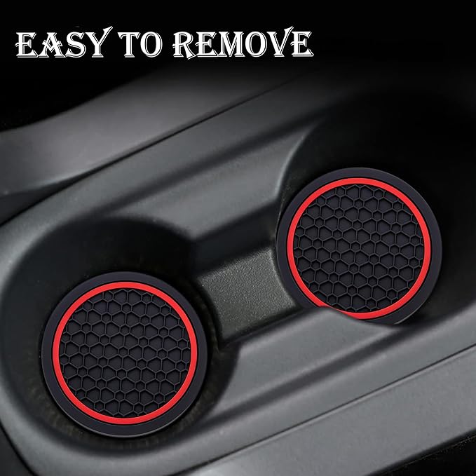 2-Piece Anti-Slip Car Cup Coaster Set – 2.75 Inch Auto Insert Drink Mats, Perfect for Coffee & Beverages – Stylish Interior Decor for Women & Girls (Black & Red)