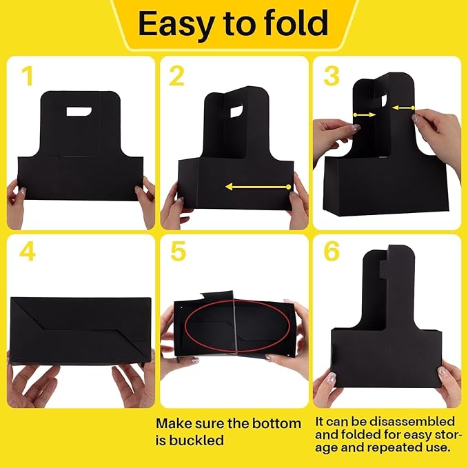 MAQIHAN 2 Cup Drink Carrier with Handle - 12Pcs Disposable Paper Coffee Cup Holder, Portable Drink Caddy Cup Carriers, Sturdy Cup Carrier for Drink Delivery Accessories for Hot/Cold Drinks (Black
