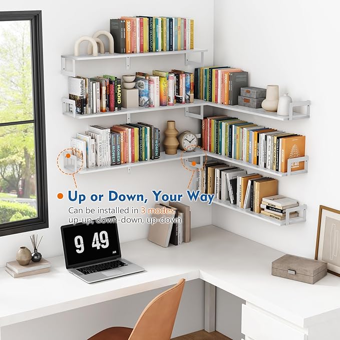 Harwaya White Floating Book Shelves for Wall, 36 Inch Wall Bookshelf for Kids Bedroom, Large Deep Hanging Shelves with Metal Brackets for Living Room Office Décor Indoor Plants (3-Pack)