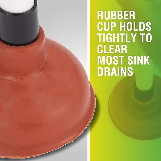 LDR 512 3210A Toilet Sink and Drain, Plastic Handle Rubber Cup Removes Clogs for Bathrooms, Kitchens, Baths, Showers, Powerful Commercial and Residential, Flat Plunger