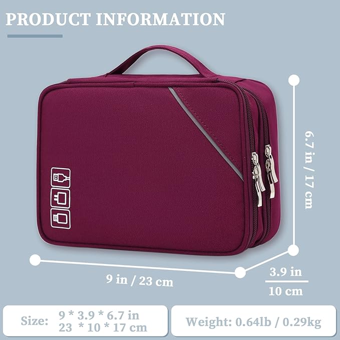 Lanola Electronic Organizer Travel Double Layer Cable Organizer Bag, Accessory Bag for Hard Drives, Cables, USB, SD Card, Memory Cards, Flash Drive, etc. - Red