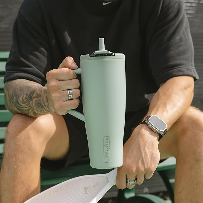 BrüMate Era Flip 40oz Tumbler with 100% Leakproof Covered Straw Lid | Hygienic Covered Straw | Insulated Stainless Steel Water Bottle with Handle | Cup Holder Friendly | BPA-Free (Primrose)