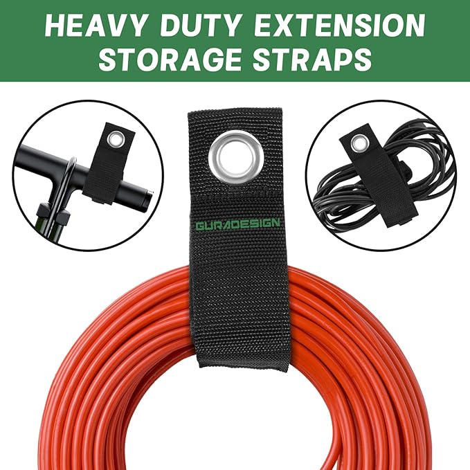 GURADESIGN 4-Piece Garage Hooks Wall Mount Storage Hanger with 4 Extension Cord Holder Organizer, Heavy-Duty Steel, 7.5 inch Ladder Hooks for Garage Wall