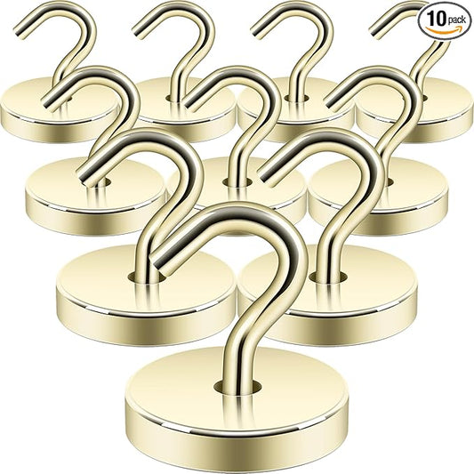 Neosmuk Magnetic Hooks, Cruise Ship Essentials, 120lb+ Heavy Duty Magnetic Hooks for Cruise Cabins, Refrigerator, Grill, Hanging, and Travel | Extra Strong Must-Have Magnet Hooks, Gold, Pack of 10