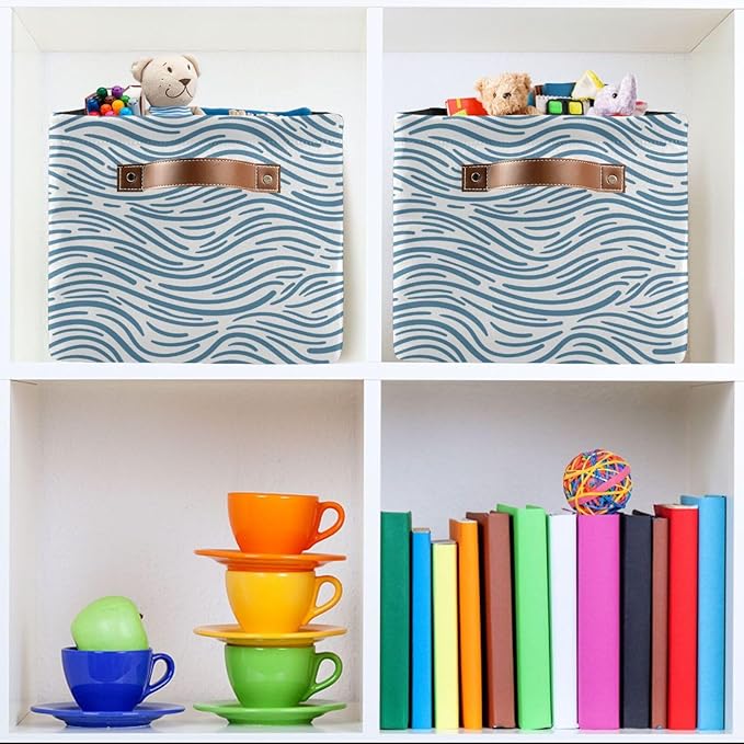Aslsiy Storage Basket Ocean Wave Doodle Nursery Bins Baby Box Canvas Clothes Shelf Basket Laundry Hamper Gift Basket for Home Closet 1 Pcs