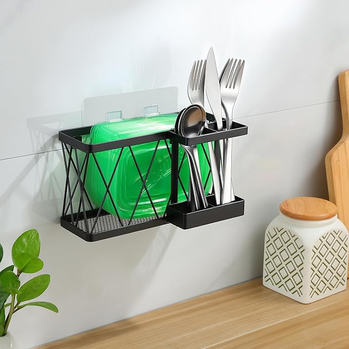 YIGII 3 Pack Adhesive Cabinet Door Organizer, Wall Mounted Lid Organizers Inside Cabinet with Straw Holder for Tupperware Lid Storage, Slim Space Kitchen Basket for Pantry, Under Sink