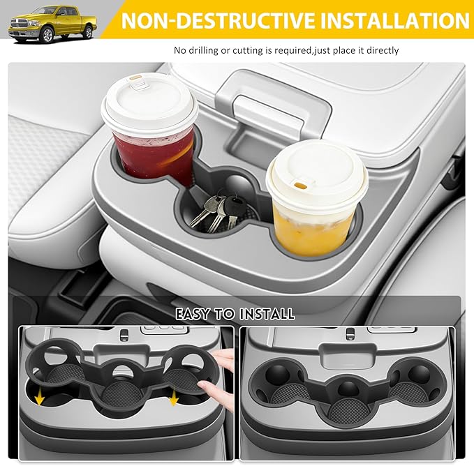 Jump Seat Cup Holder for 2013-2018 Dodge Ram 1500 2500-5500 & 2019-2025 Classic Models(NOT New Body) Center Console Cup Holder Insert Cupholder Coaster Liner Accessories(Jump Seat Only)
