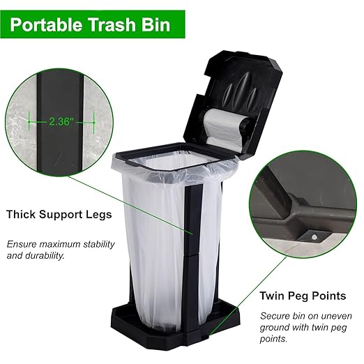 HolaKit Collapsible Trash Bag Holder with Reinforced Legs and Bonus Inner Storage Compartment, Portable Trash Can, Outdoor Waste Bin with 20 Bags Included for Camping, RV, Picnic, and Home Use