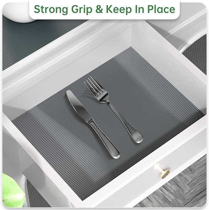 Shelf and Drawer Liner for Kitchen Cabinet, Non-Adhesive 12in x 360in Waterproof Durable Thickened EVA Material Easy-to-Cut Contact Paper Non Slip Mat for Refrigerator, Cupboard, Dresser
