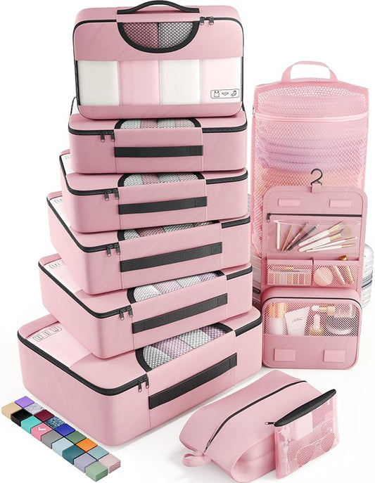 Veken 10 Set Packing Cubes for Travel Essential, Suitcase Organizer Bags in 4 Sizes, Carry-On Luggage Accessories with Large Laundry & Hanging Toiletry Bag, Must-Have for Airplane, Road Trip & Camping