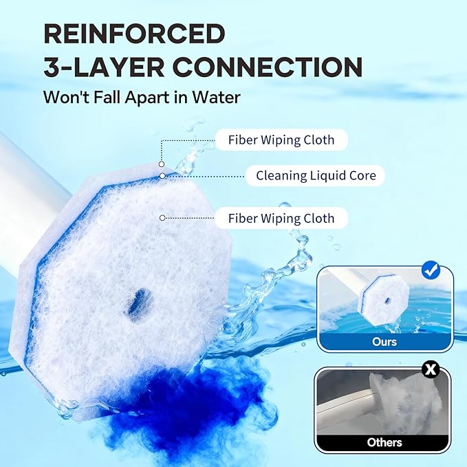 80 Toilet Bowl Wand Refills Fits for Clorox Toilet Brush Wand,Upgrade 3-Layer Disposable Bowl Cleaner Refills for Bathroom Cleaning,3X Cleaning Power,No Falling Apart