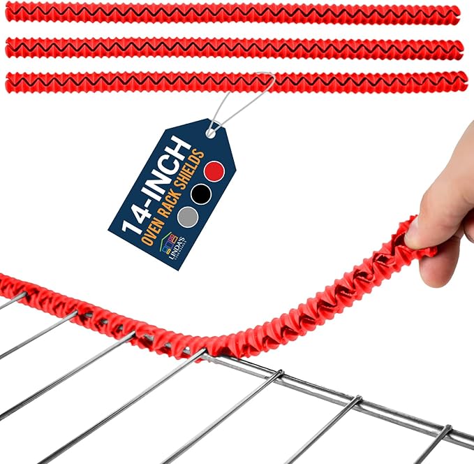 Silicone Oven Guards for Racks by Linda’s Essentials (3 Pack) - Heat-Resistant Rack Protectors Shield, Prevents Burns & Scars, Easy to Fit Design, Must-Have Kitchen Safety 14 Inches Long (Red)