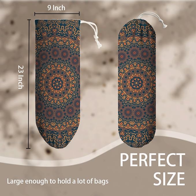 Boho Large Plastic Bag Holder, Reusable Grocery Bags Holder for Wall Mounting, Boho Car Trash Bags, Kitchen Essentials, Housewarming Gifts, Kitchen Pattern Garbage Bag 65