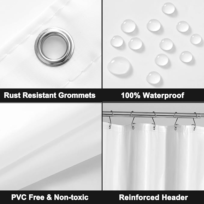 Barossa Design White Shower Curtain Liner - Premium PEVA, BPA & PVC Free, No Chemical Smell, Lightweight Shower Curtain with 3 Magnets, Metal Grommets - White, Standard Size