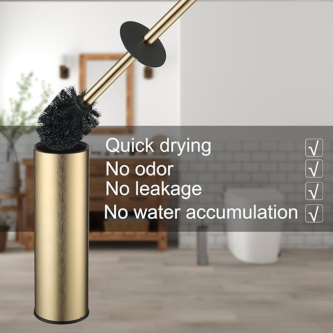 KLDKLD Toilet Brush and Holder Set Premium Material Toilet Bowl Cleaner Free Standing Toilet Bowl Brush and Holder Gold