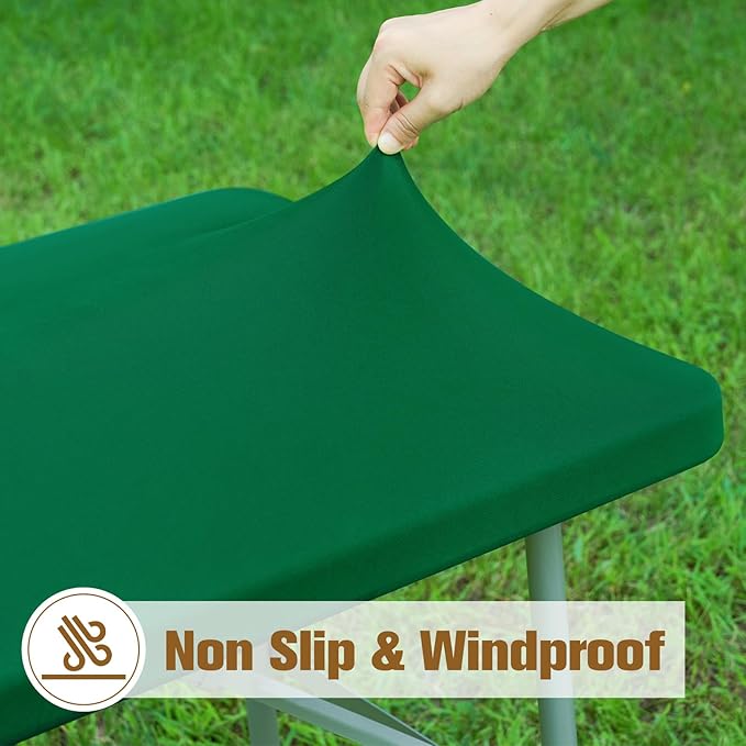 Fitted Rectangle Tablecloth 30 x 72 Inch Elastic Table Cloth for 6ft Table, Stretch Spandex Table Cover Green Washable Polyester Table Top Cap Cover for Dining Picnic Camping Indoor and Outdoor