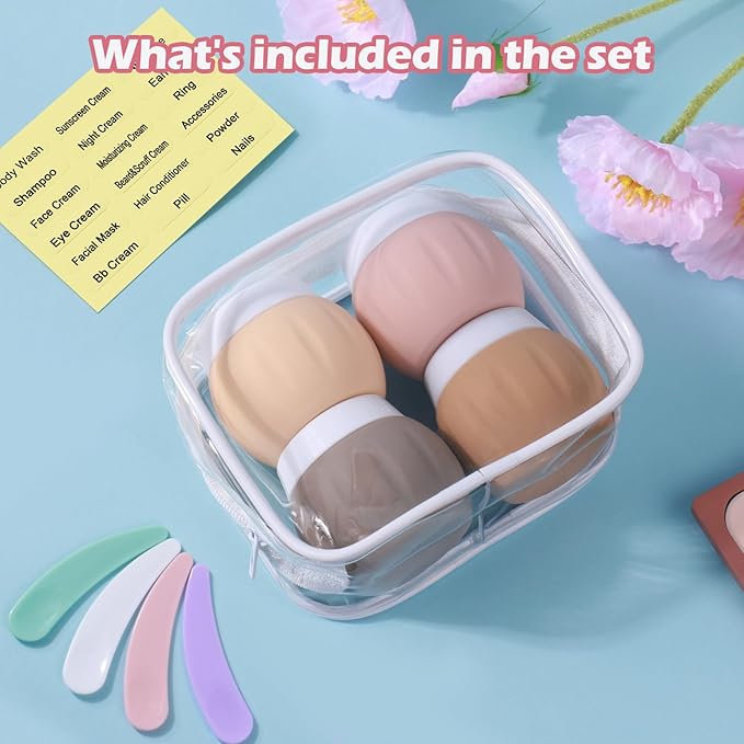 Travel Containers for Toiletries, GLAMFIELDS TSA Approved 1.7oz 50ml Travel Size Silicone Cream Jars BPA Free, Leak-proof Travel Essentials with Lid for Cosmetic Face Hand Body Cream Apricot (4 Pack)