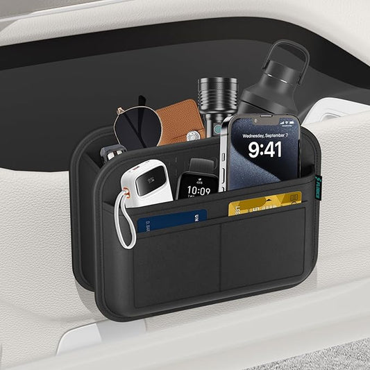 FLORICH Car Door Organizer, Small Leather Foldable Hanging Organizer and Trash Can 2-in-1, Multi-Function Mini Storage Box Garbage Can for Car Back Seats and Side Door-1Pack