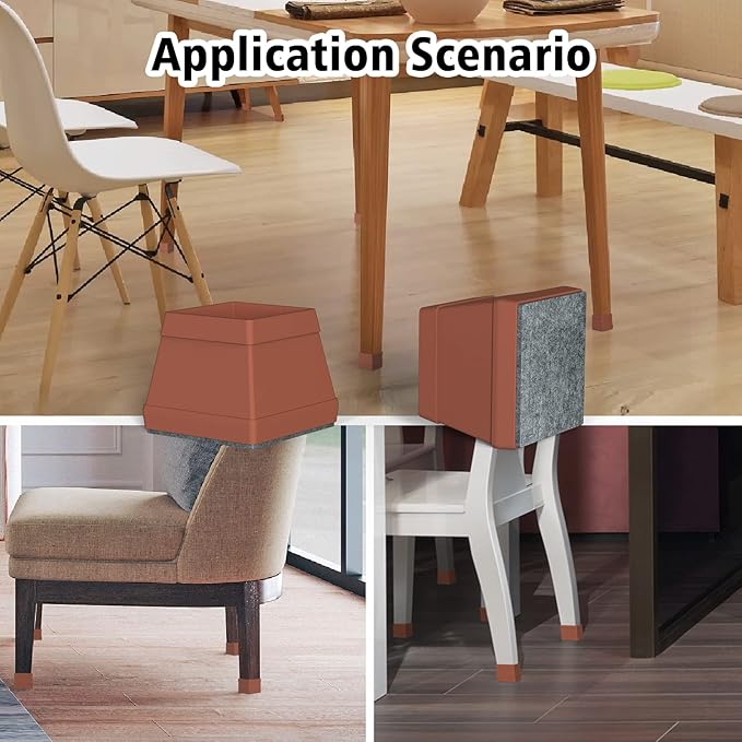 16 Pcs Square Chair Leg Protectors for Hardwood Floors, Silicone Felt Furniture Pads Non Slip,Free Moving Table Leg Covers,Chair Protectors for Wooden Floors. Brown