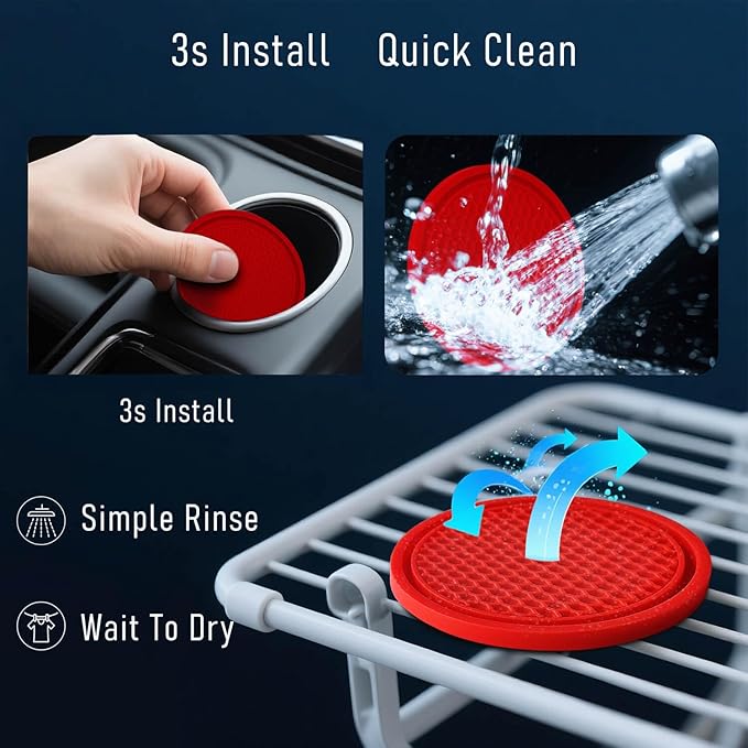 Car Cup Holder Coaster 4 Pack - Non Slip & Shockproof,Flexible PVC Rubber Insert for Car/Truck/SUV/Van (2.75"x0.2") Universal Fit Auto Cup Holders Accessories for Women and Man (Red)